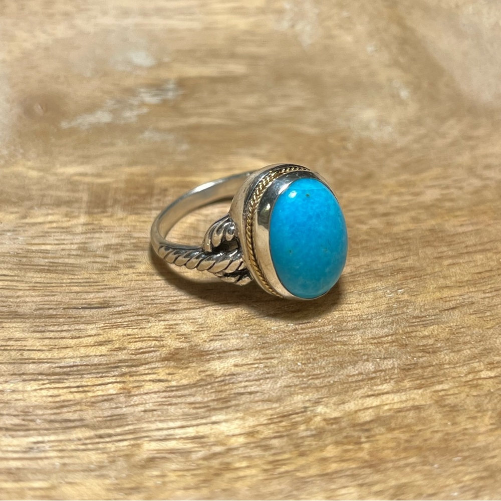 *SOLD* EFFY Sterling Silver & 18K Yellow Gold Blue Turquoise Ring - Picture 4 of 16